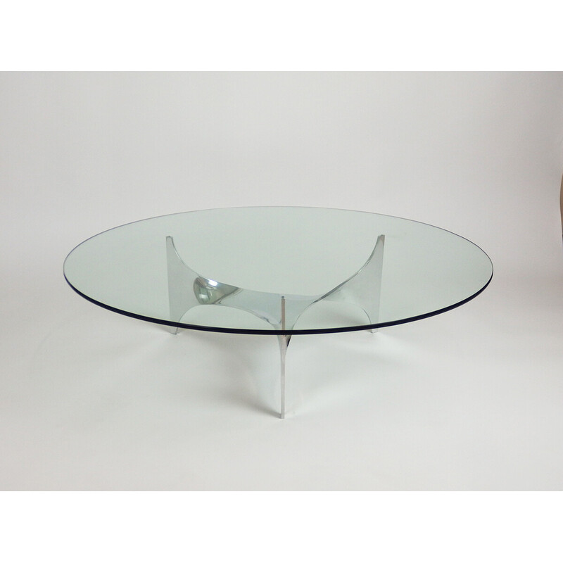 Vintage Helix coffee table in stainless steel and glass by Paul Legeard for Dom, France 1970