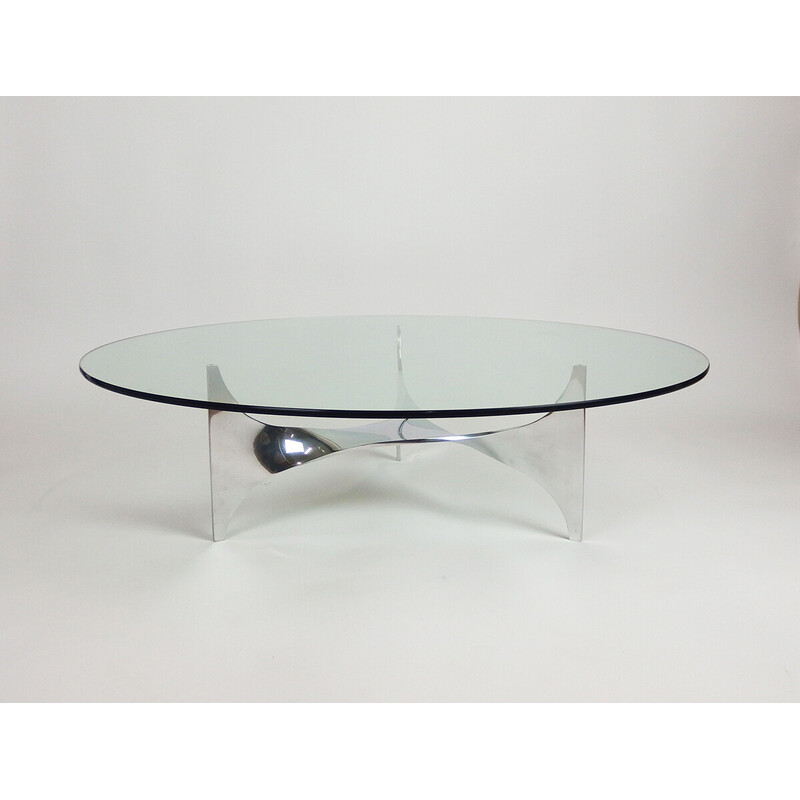 Vintage Helix coffee table in stainless steel and glass by Paul Legeard for Dom, France 1970