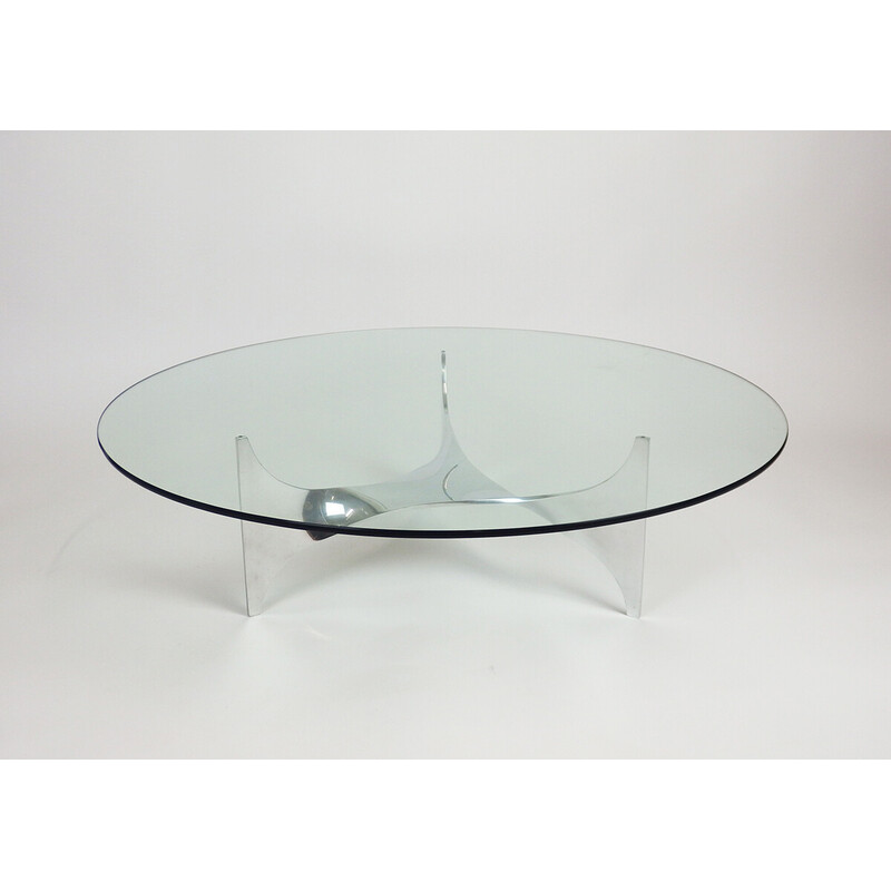 Vintage Helix coffee table in stainless steel and glass by Paul Legeard for Dom, France 1970