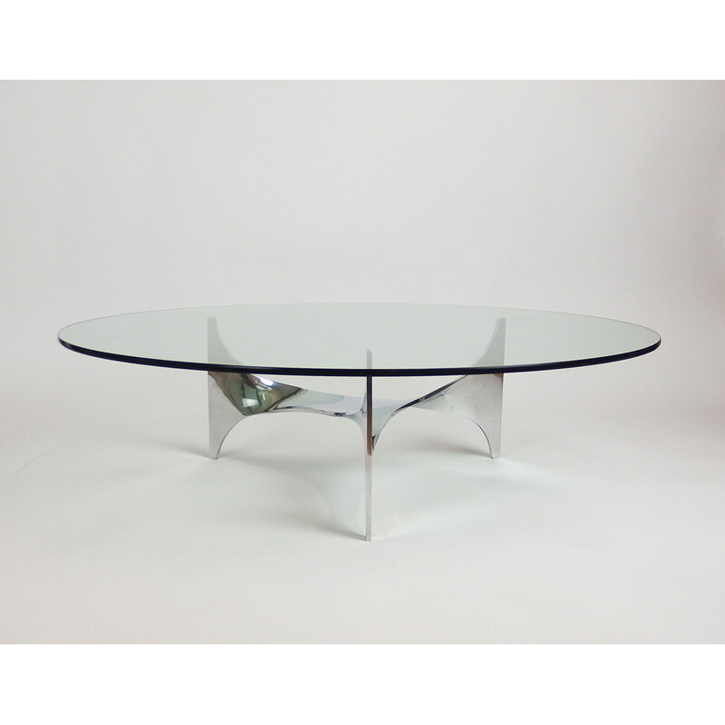 Vintage Helix coffee table in stainless steel and glass by Paul Legeard for Dom, France 1970