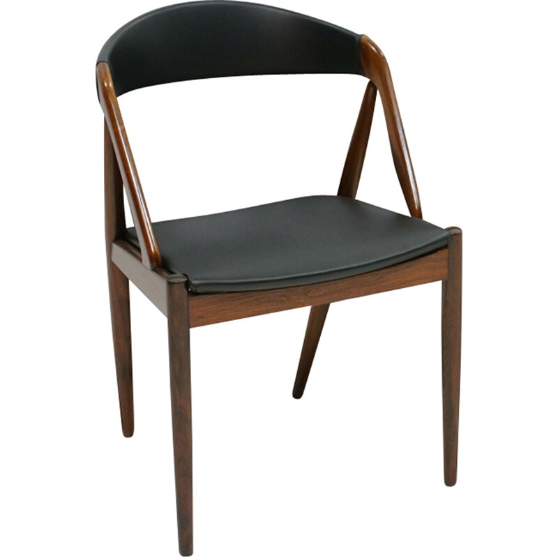 Suite de 6 chaises en palissandre et skai de Kai Kristiansen - 1960