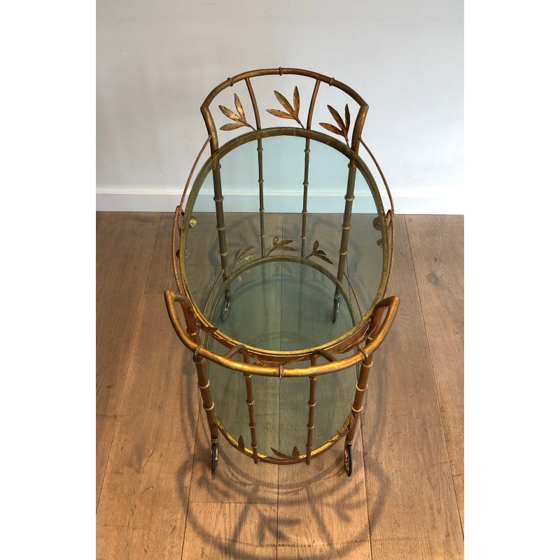 Vintage drinks trolley in gold metal imitation bamboo, 1970