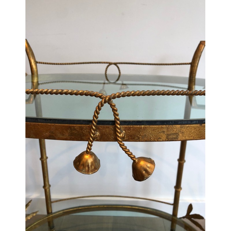 Vintage drinks trolley in gold metal imitation bamboo, 1970