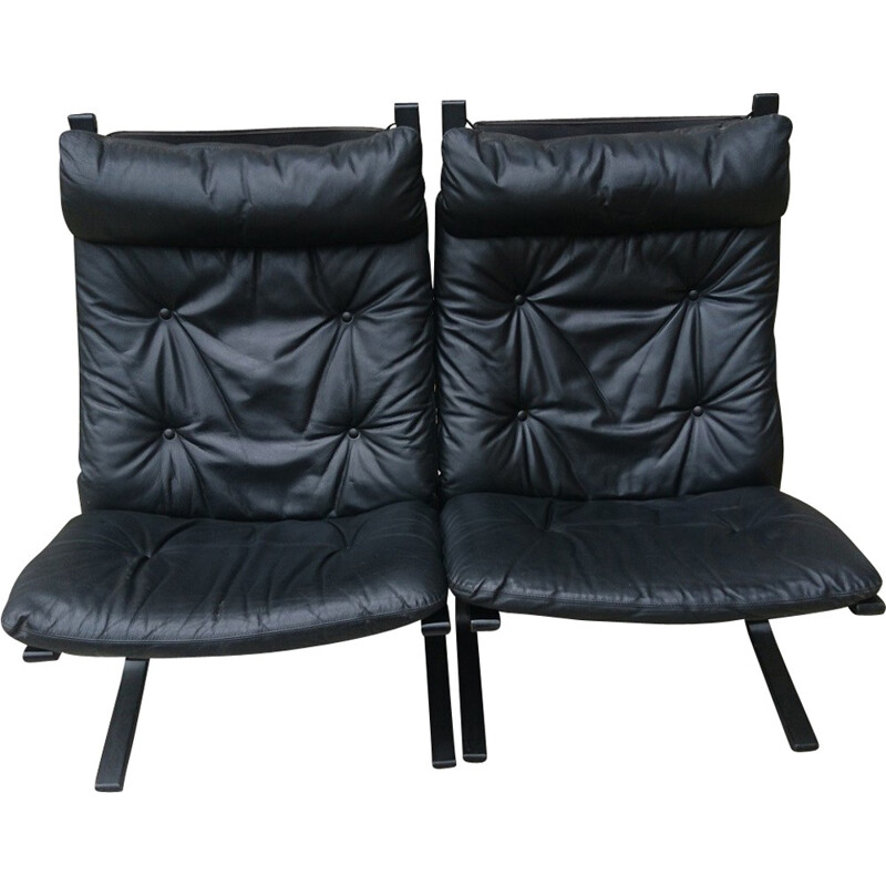 Pair of leather Siesta armchairs,  Ingmar Relling for Westnofa - 1970s