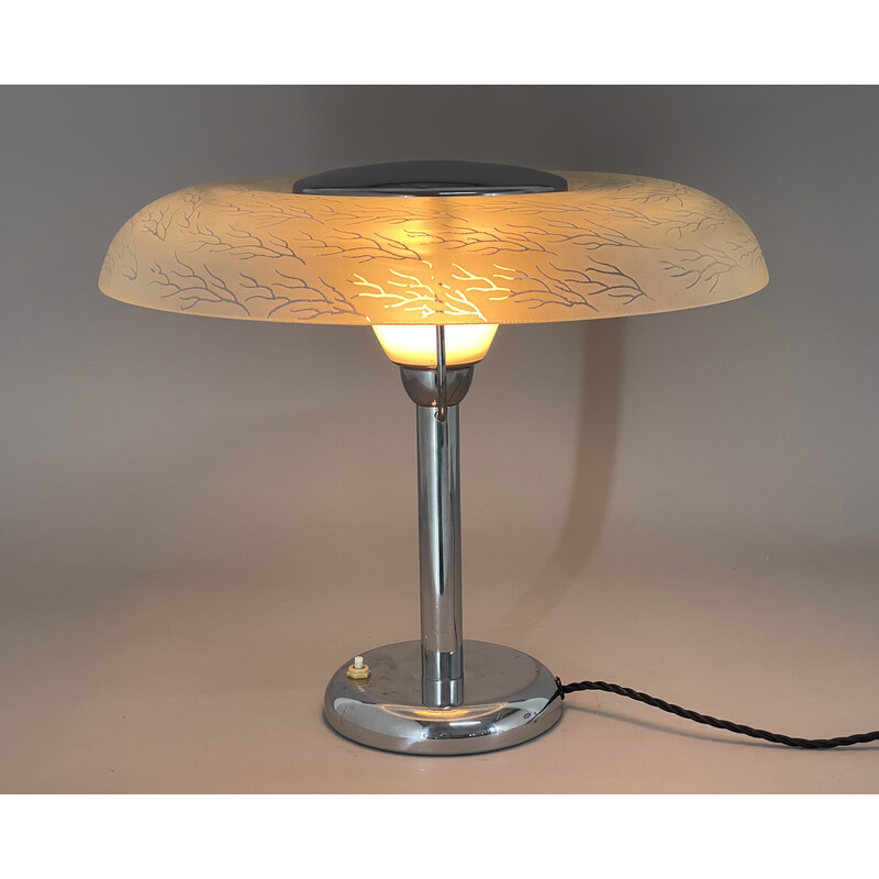Lampe de table vintage en chrome et verre, Tchécoslovaquie1930