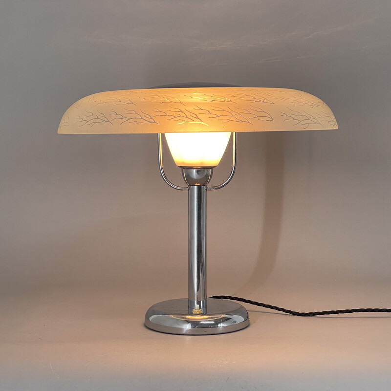 Lampe de table vintage en chrome et verre, Tchécoslovaquie1930
