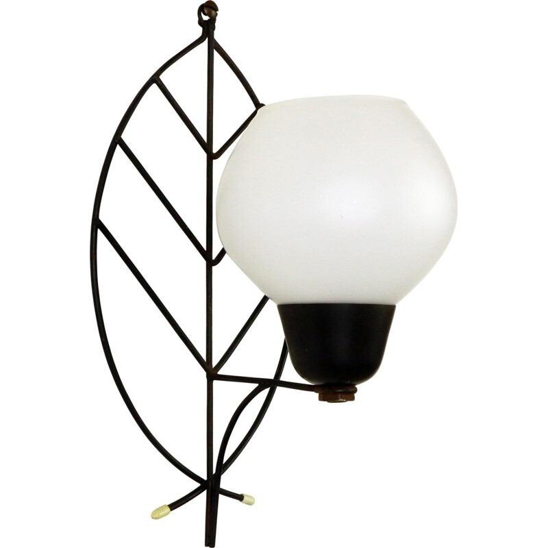 Wall lamp with leaf arm and glass bowl - 1960s