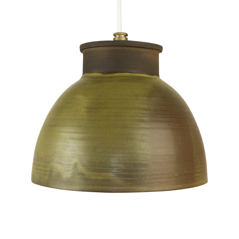 Green pottery pendant by Niels Hübschmann and Ole Sørensen for Fanø Keramik - 1950s