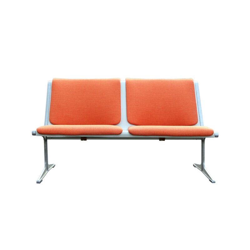 Vintage 2-seat bench in fiberglass and aluminum by Friso Krame for Wilkhahn, 1972