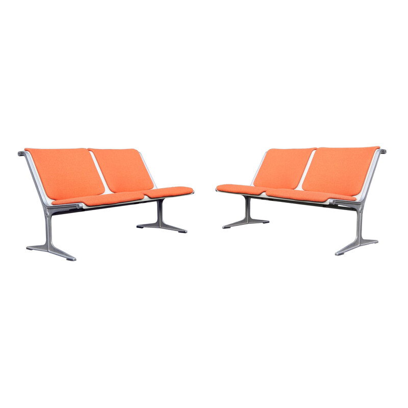 Vintage 2-seat bench in fiberglass and aluminum by Friso Krame for Wilkhahn, 1972