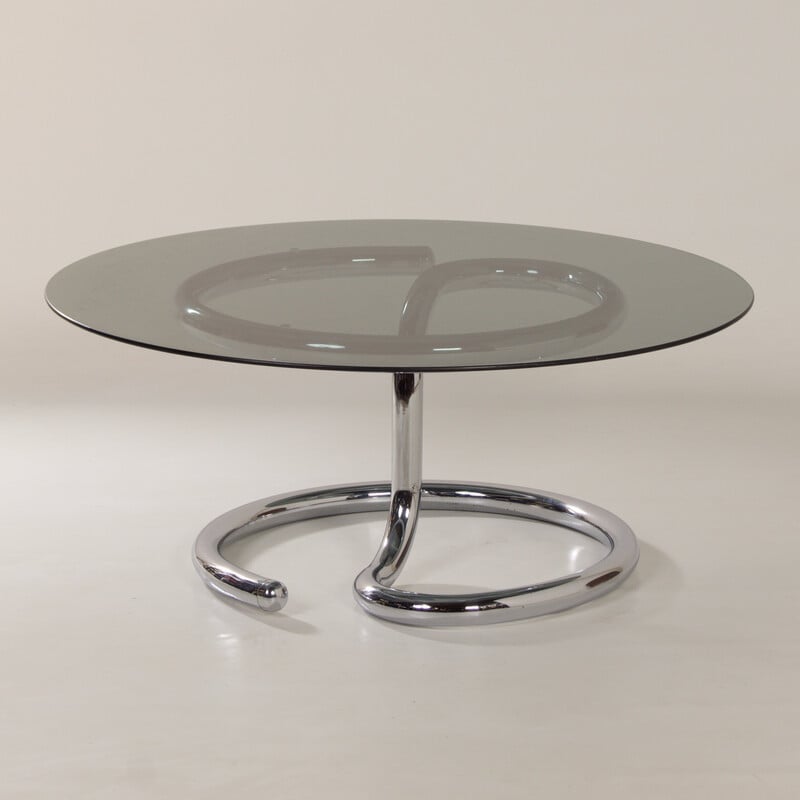 Vintage Anaconda coffee table in chrome metal and glass by Paul Tuttle for Strässle, Switzerland 1970