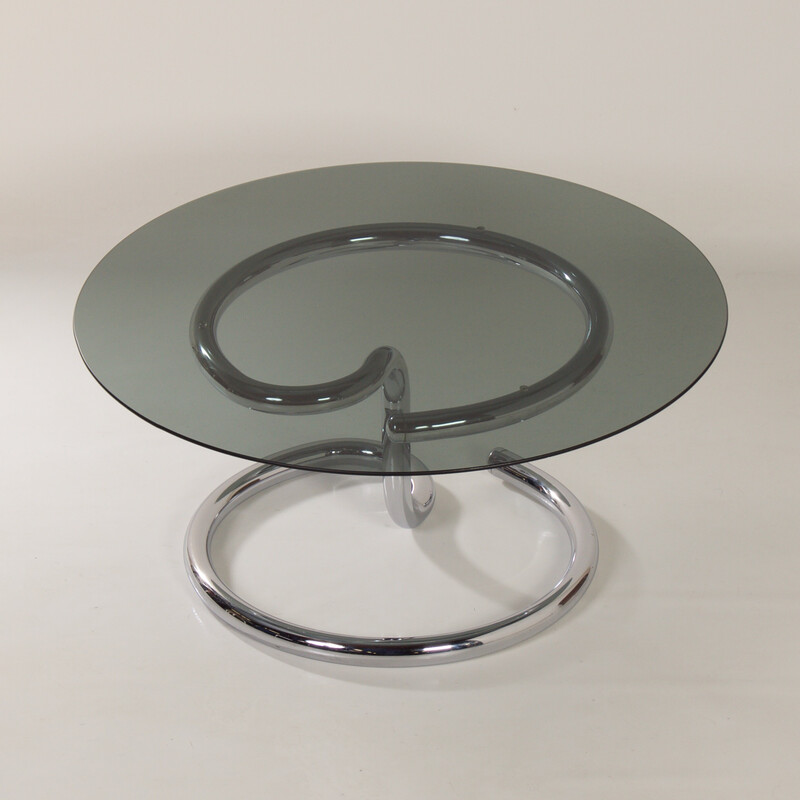 Vintage Anaconda coffee table in chrome metal and glass by Paul Tuttle for Strässle, Switzerland 1970