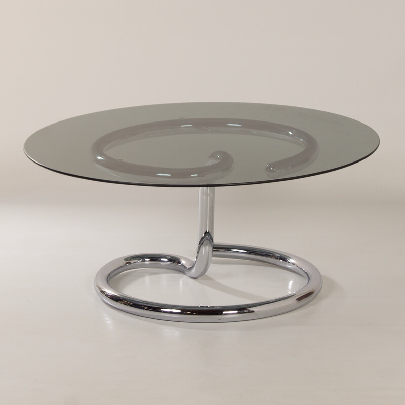 Vintage Anaconda coffee table in chrome metal and glass by Paul Tuttle for Strässle, Switzerland 1970