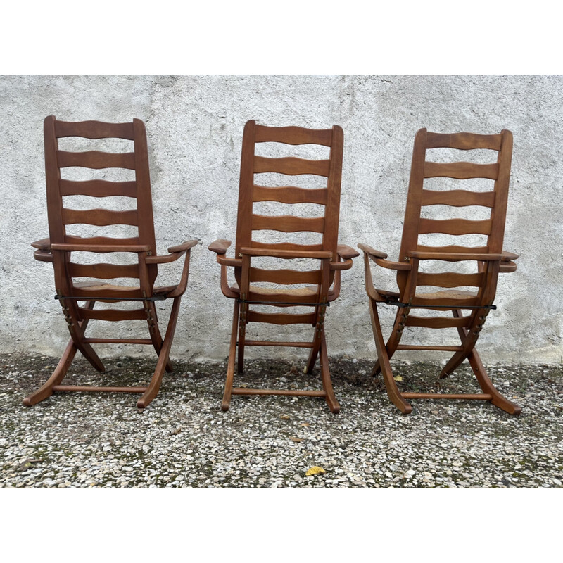 Ensemble de 3 fauteuils vintage en hêtre et paille, 1960