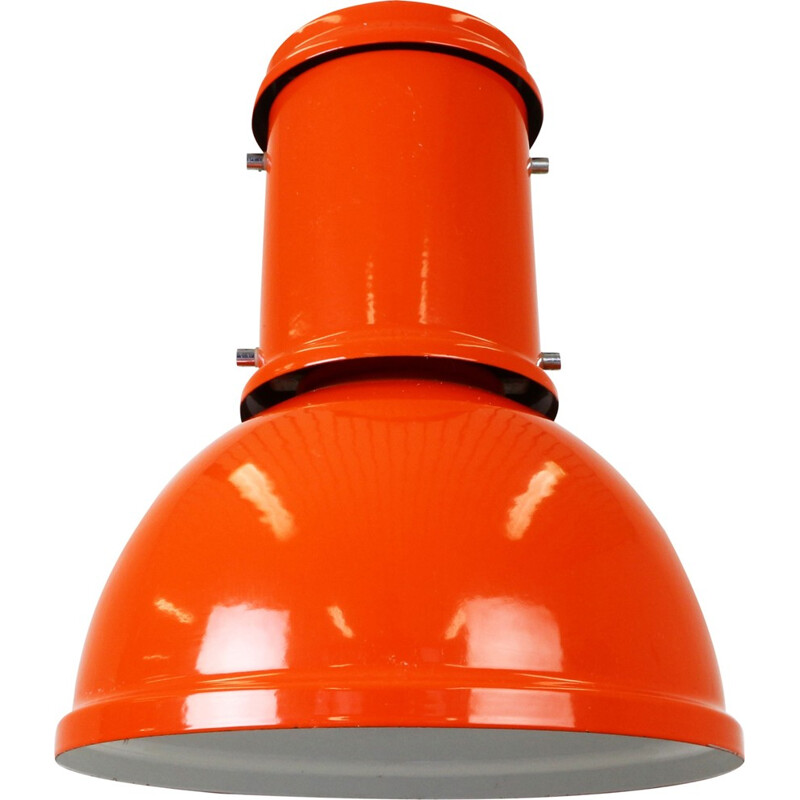 Orange industrial metal pendant light - 1950s