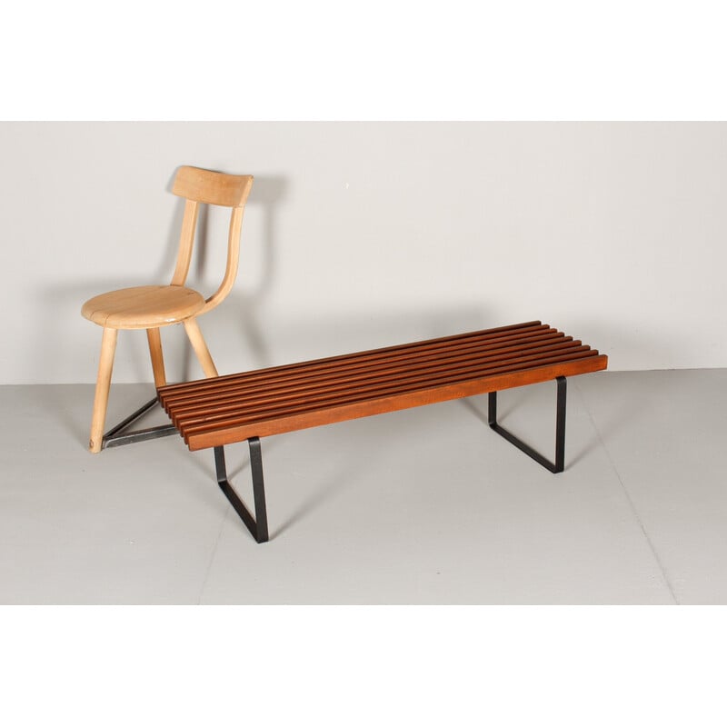 Vintage bench in solid wood and iron, 1960