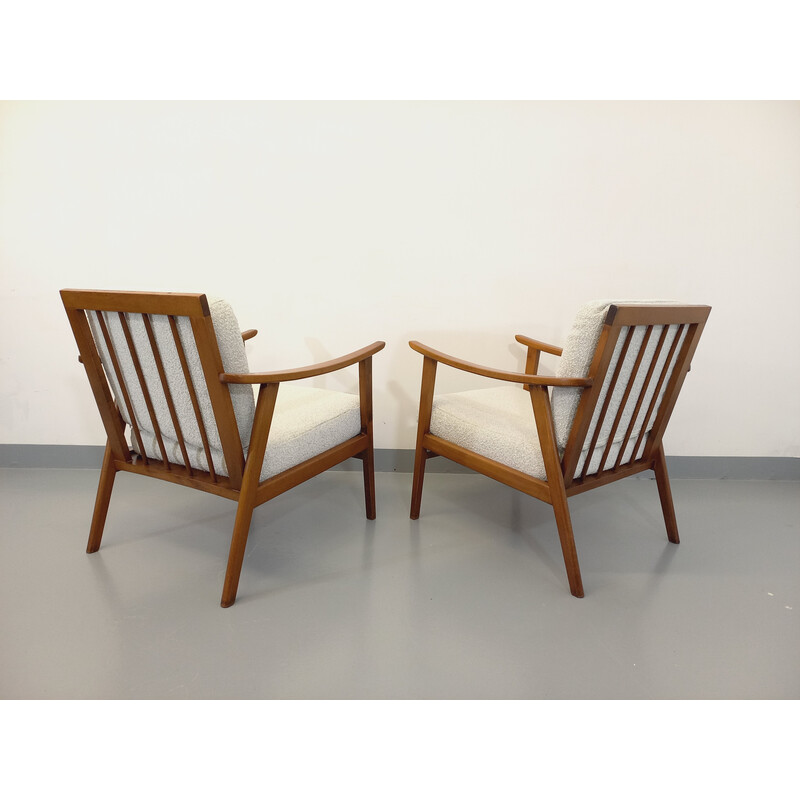 Pair of vintage Scandinavian wood and fabric armchairs, 1960