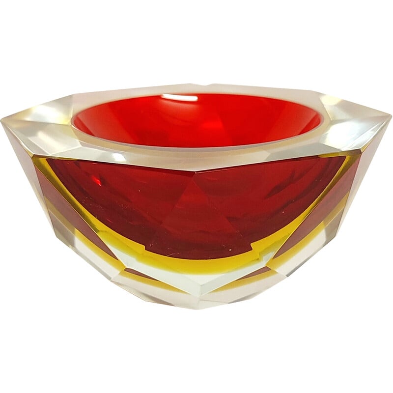 Vintage rood en geel Murano glazen kom, Italië 1980