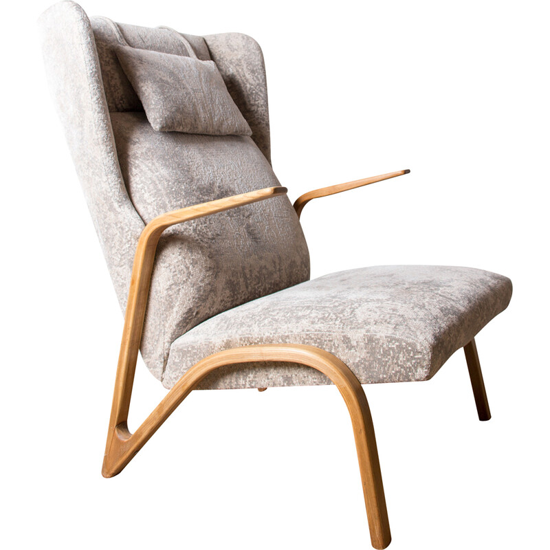 Vintage Konkav armchair in bent beech and fabric by Paul Bode for Federholz, Germany 1960