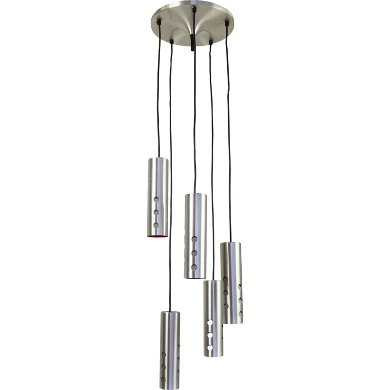 Pendant light with 5 cascading cylinder lights - 1960s