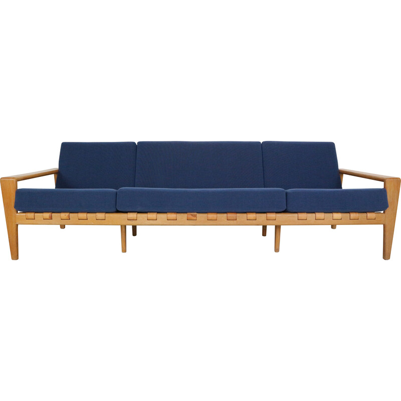 Vintage "Bodö" 3-seater sofa in oak and leather by Svante Skogh for Säffle Möbler, 1950