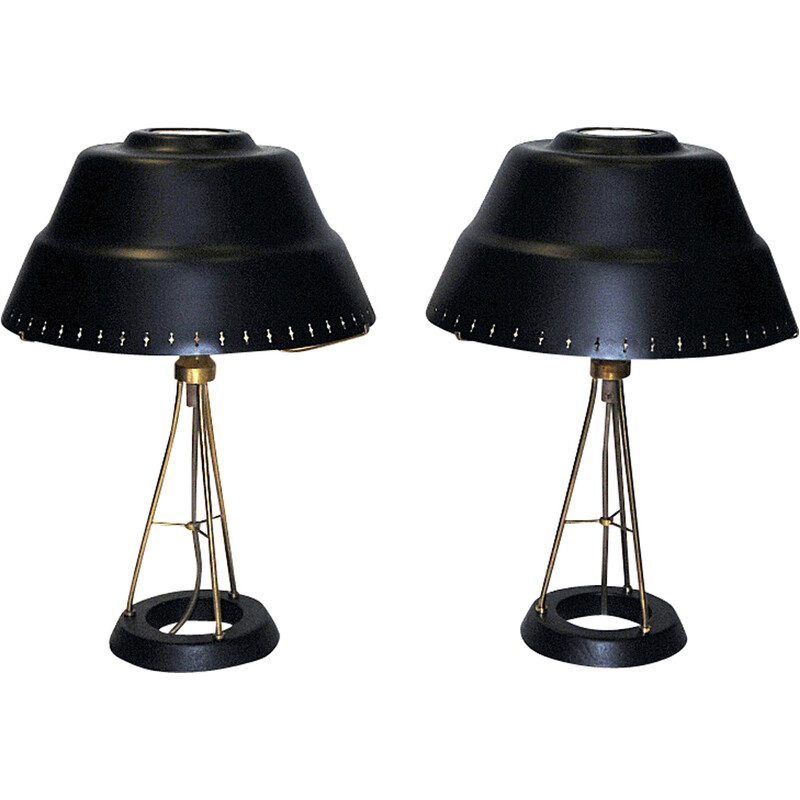 Pair of vintage black metal table lamps by Uppsala Armaturfabriks, 1950