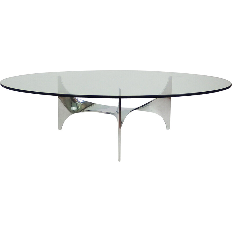 Vintage Helix coffee table in stainless steel and glass by Paul Legeard for Dom, France 1970