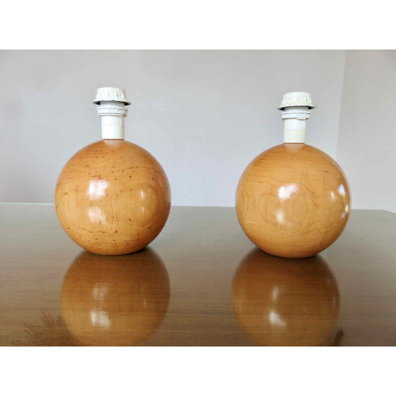 Pair of vintage pine "ball" lamps, 1970