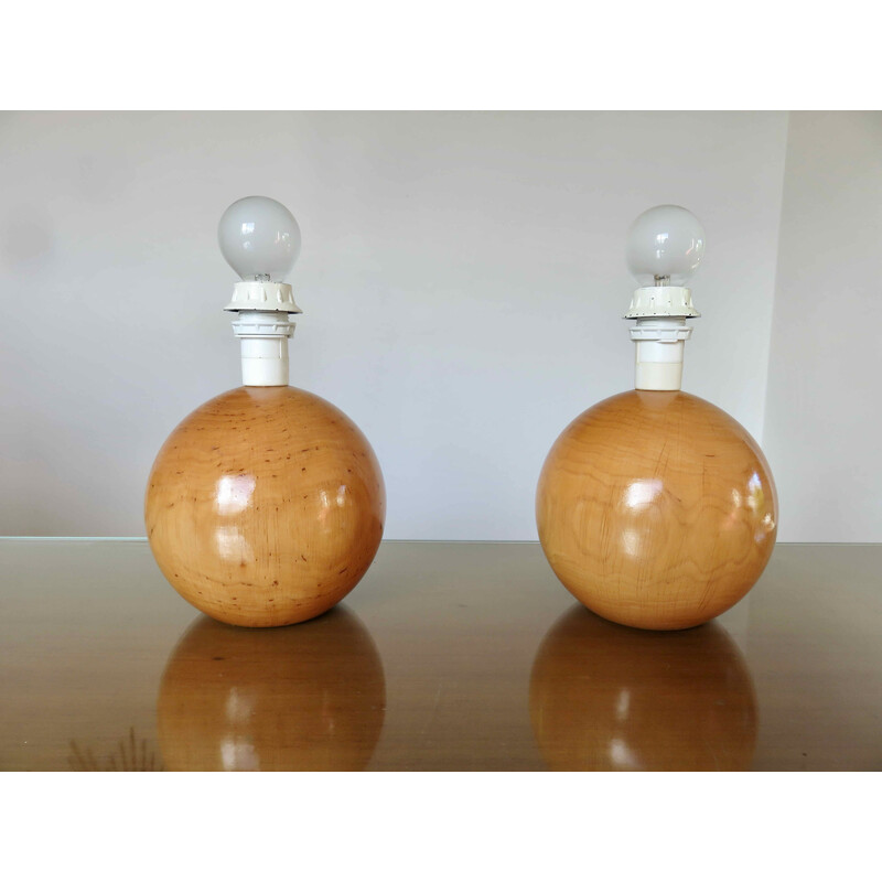 Pair of vintage pine "ball" lamps, 1970