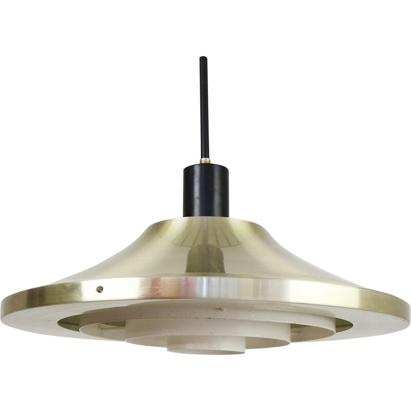 Modern aluminium pendant with metal diffuser - 1960s