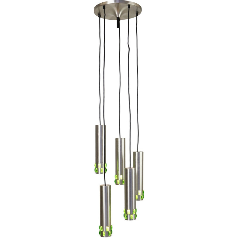 Spiral cascading chandelier with green glass details - 1960s