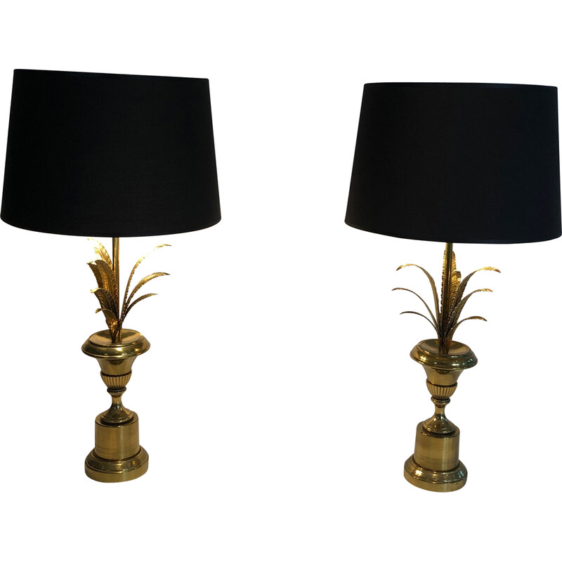 Pair of vintage palm and brass wall lights, 1970