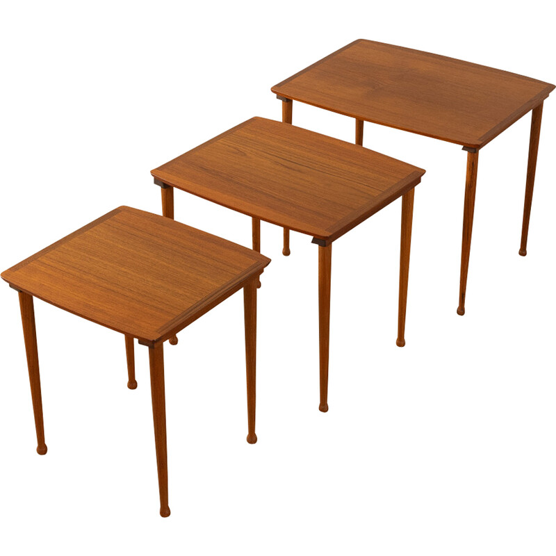 Vintage solid teak nesting tables for Møbel Intarsia, Denmark 1960