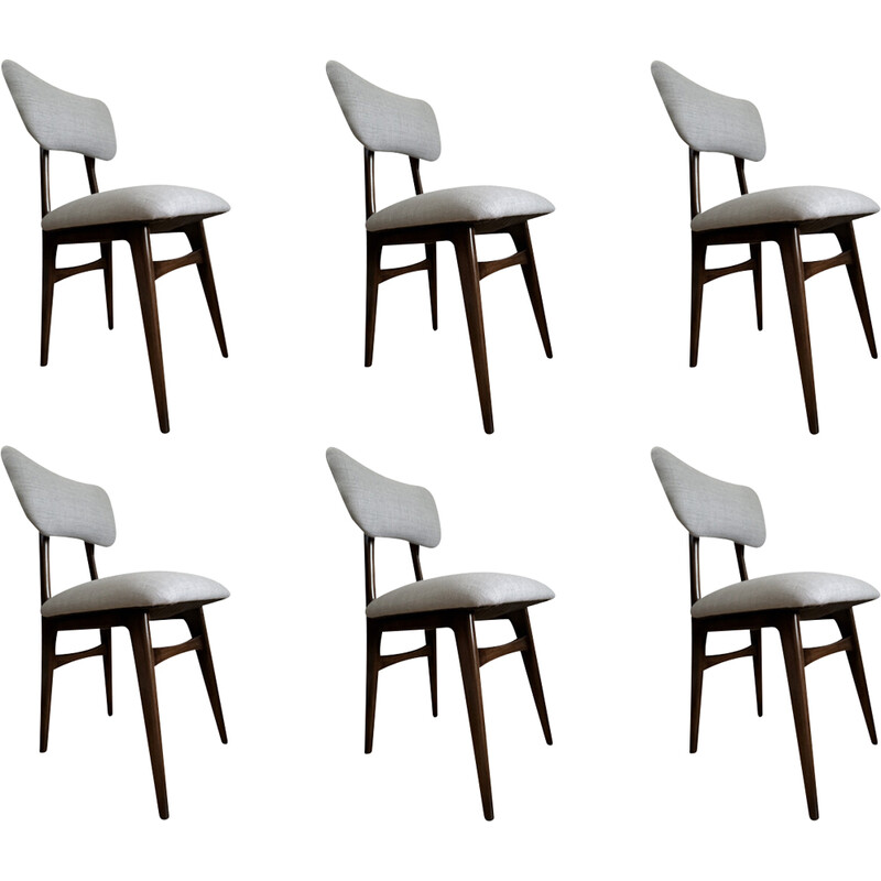 Set of 6 vintage gray beech wood dining chairs by Rajmund Halas, Poland 1960