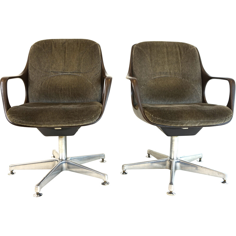 Paire de chaises de bureau vintage en velours et plastique pour Chromcraft