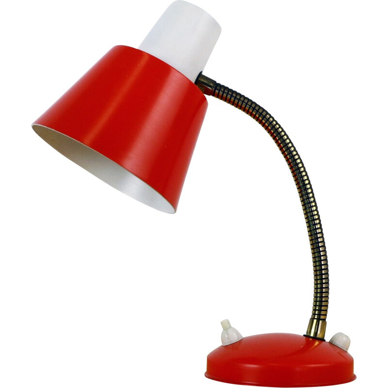 Small red and white desk light by H. Busquet for Hala Zeist - 1960s