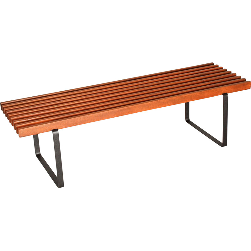 Vintage bench in solid wood and iron, 1960
