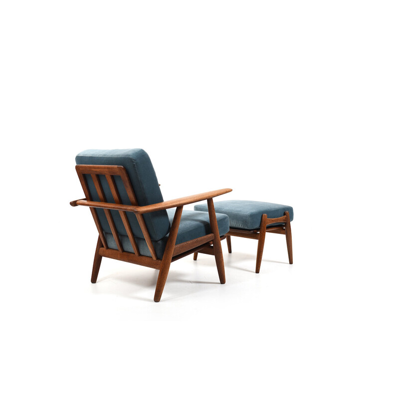 Vintage Early GE-240 solid oak cigar chair and footstool by Hans Wegner for Getama, Denmark 1950
