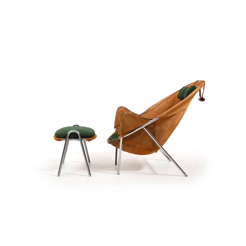 Vintage chair and pouffe BO-360 by Erik Ole Jørgensen for Bovirke, Denmark 1953