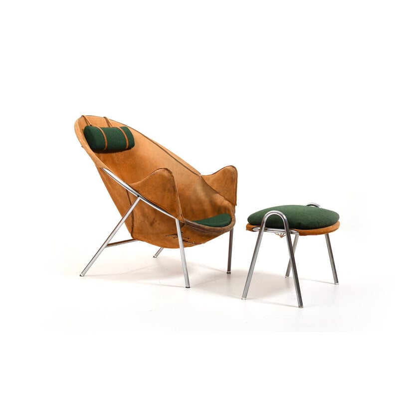 Vintage chair and pouffe BO-360 by Erik Ole Jørgensen for Bovirke, Denmark 1953