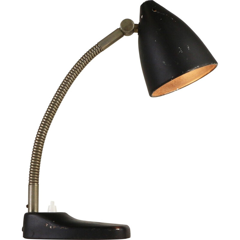 Ancienne lampe de bureau noire en métal de H. Busquet pour Hala Zeist - 1950