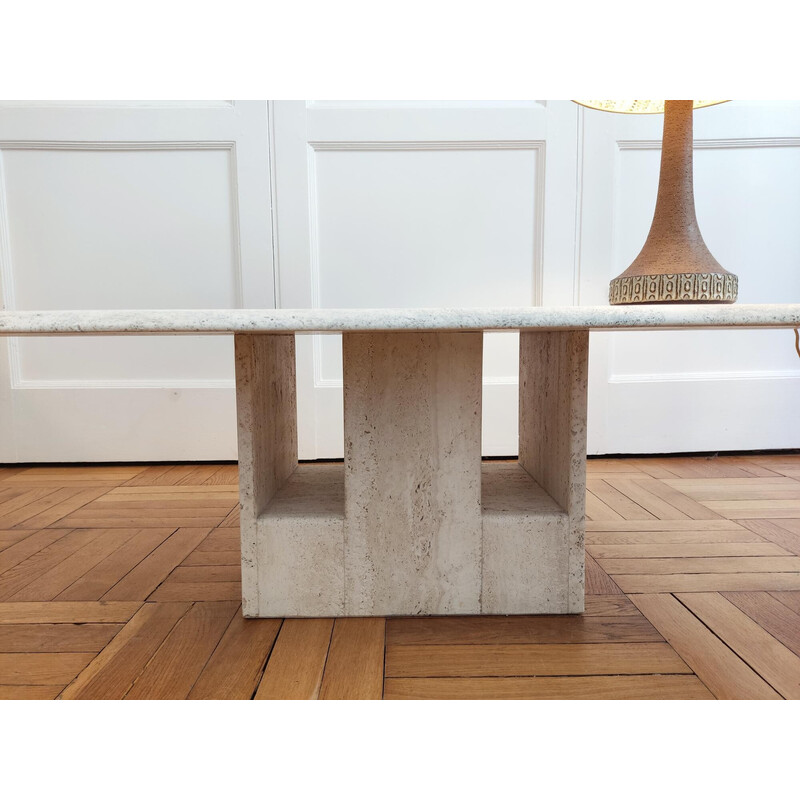 Table basse vintage en travertin  par Claude Berraldacci, 1990