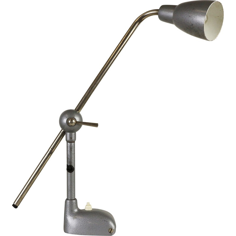 Silvery and adjustable desk lamp in metal - 1940s
