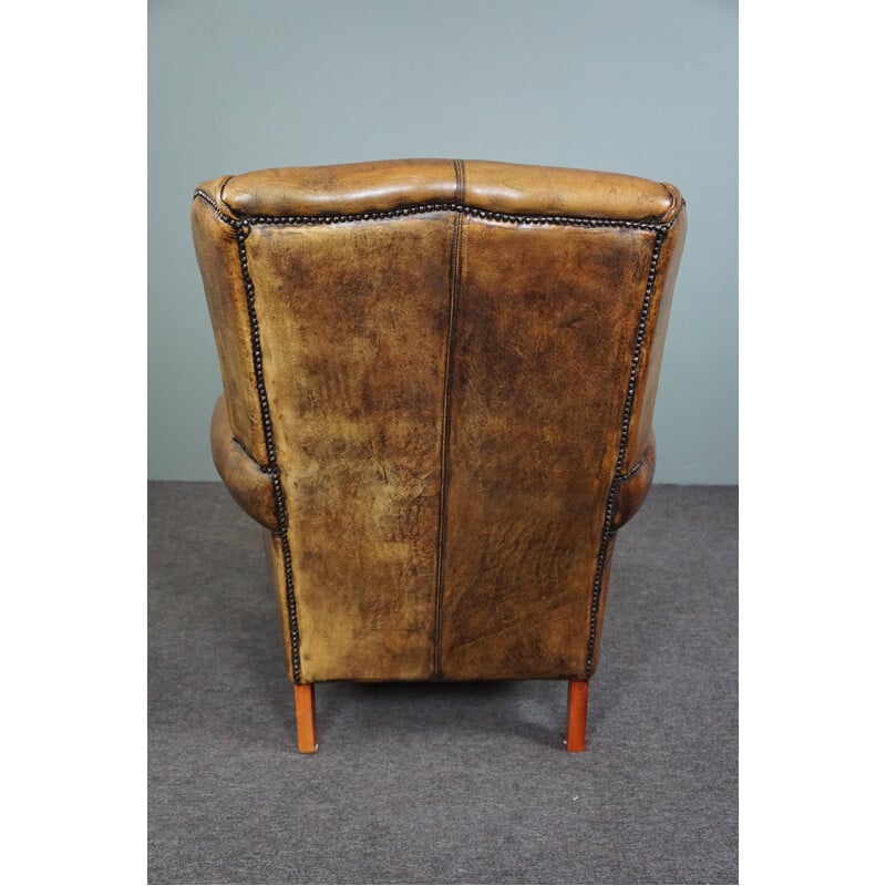 Fauteuil à oreilles vintage en cuir de mouton