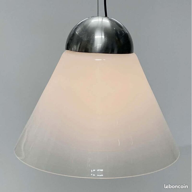 Vintage opal glass suspension lamp by Carlo Nason for Mazzega, Italy 1970