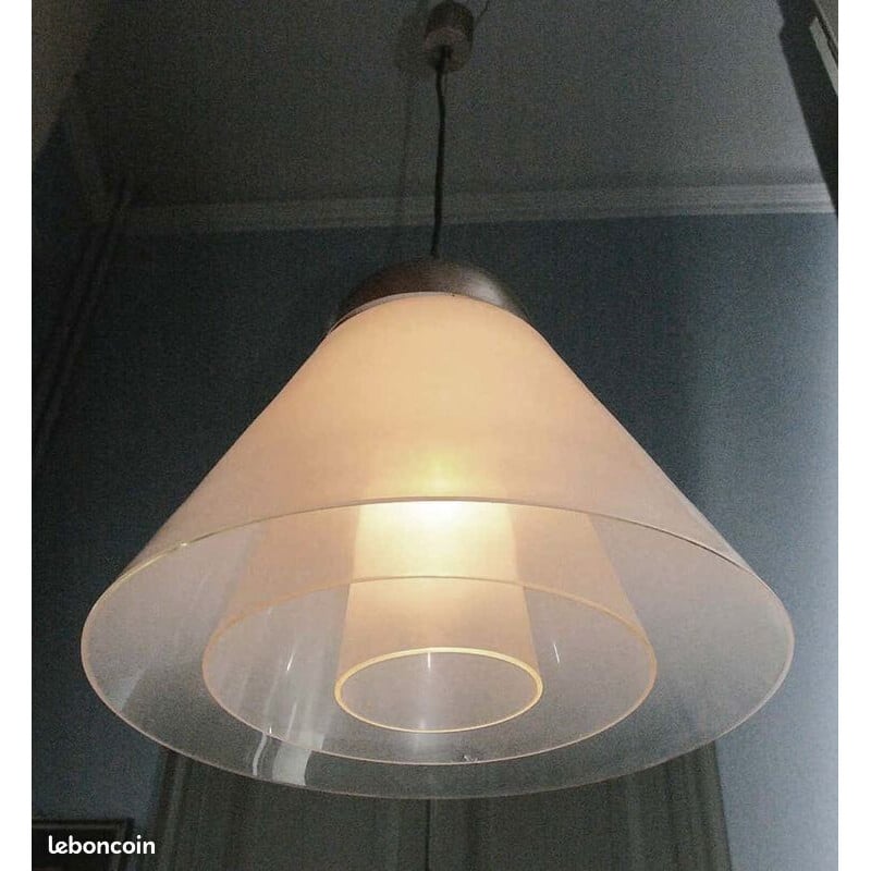 Vintage opal glass suspension lamp by Carlo Nason for Mazzega, Italy 1970