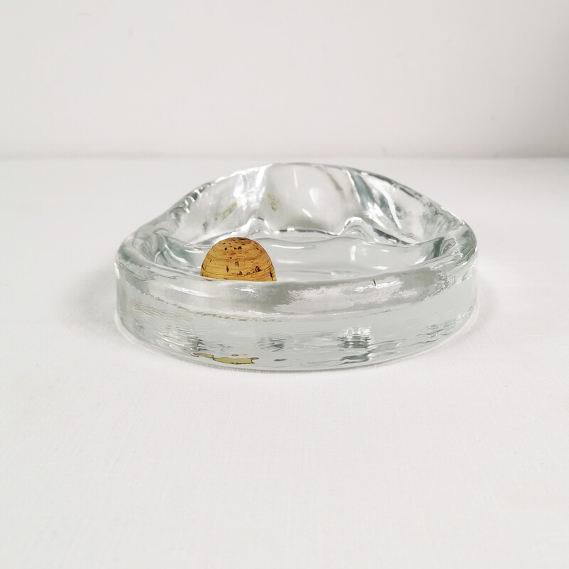 Vintage thick glass ashtray by Glasdesign Georgshutte, Germany 1970