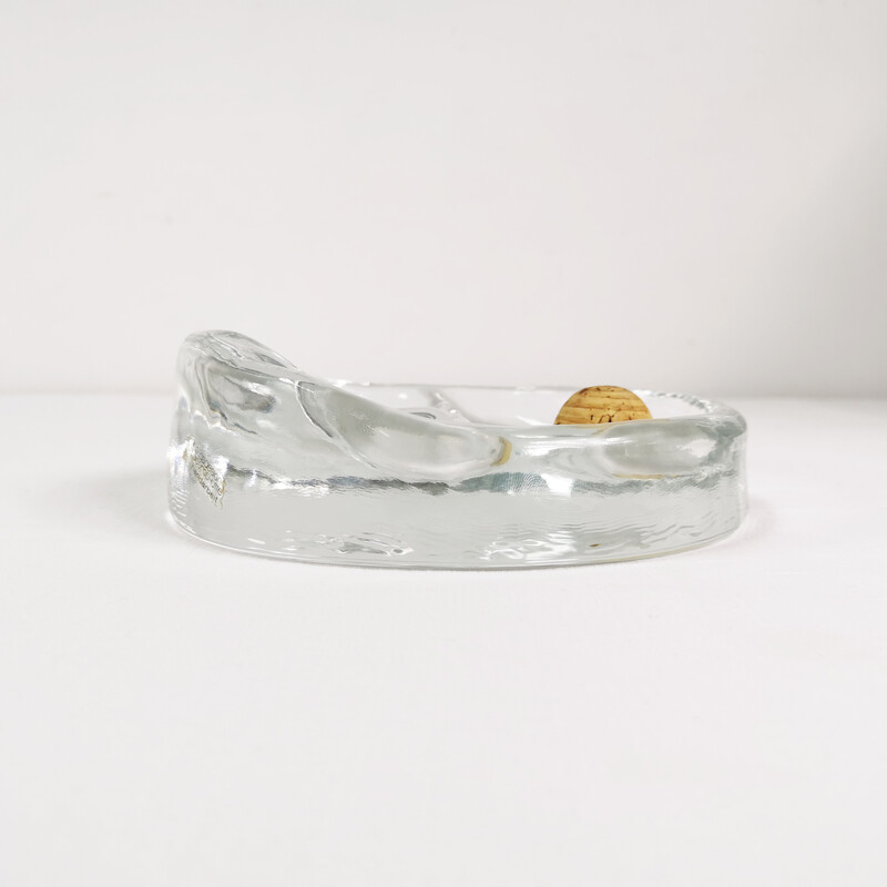Vintage thick glass ashtray by Glasdesign Georgshutte, Germany 1970