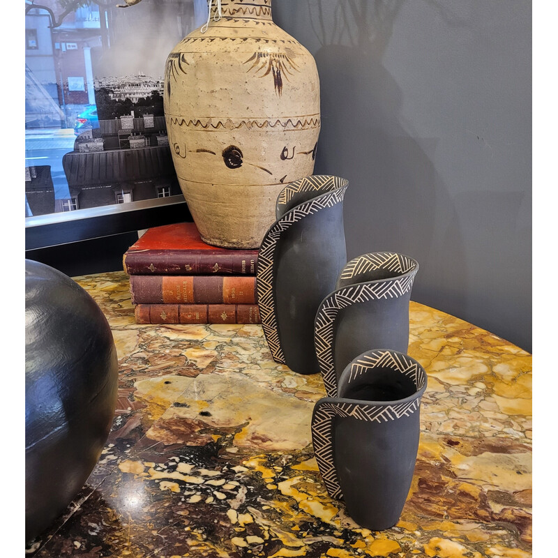 Set of 3 vintage terracotta vases, France