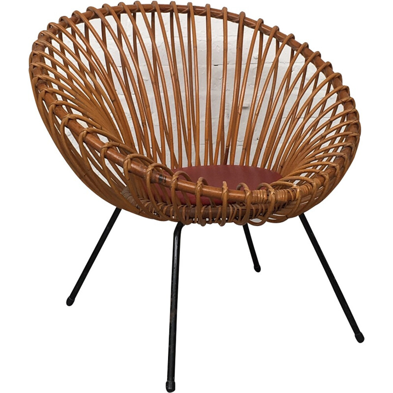 Mid-Century Dutch Rattan Lounge Chair by Dirk van Sliedregt for Rohe - 1960s